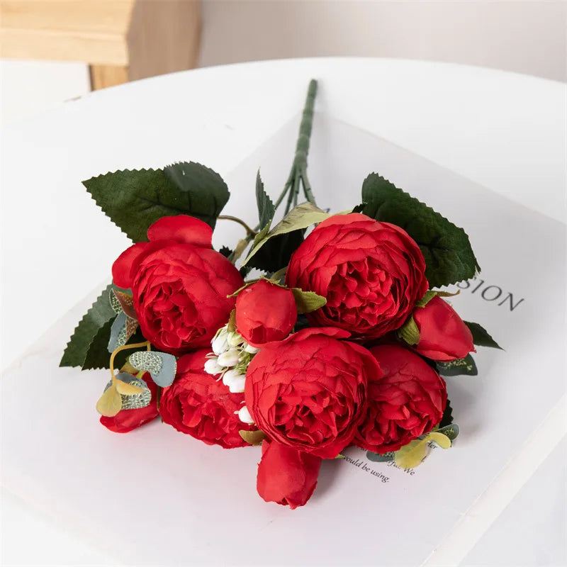 Flowers Fake Silk White Peonies