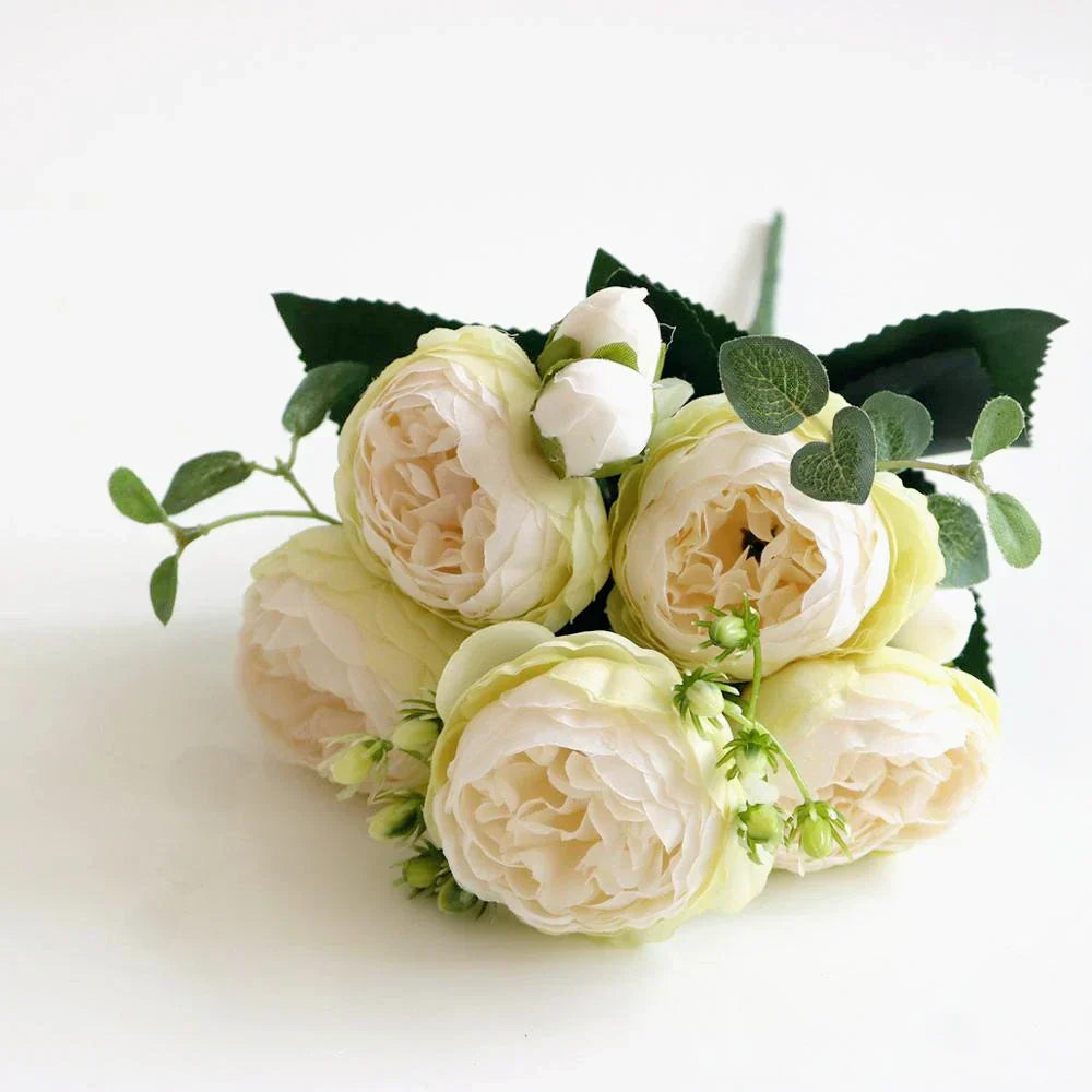 Flowers Fake Silk White Peonies